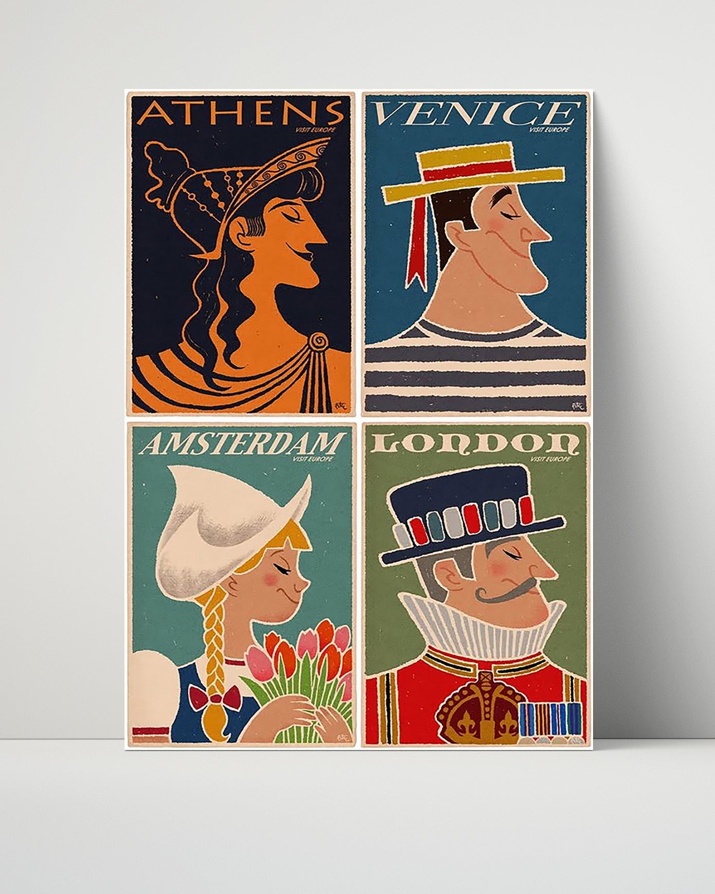 Classic Travel Poster - Europe - Athens Venice Amsterdam London