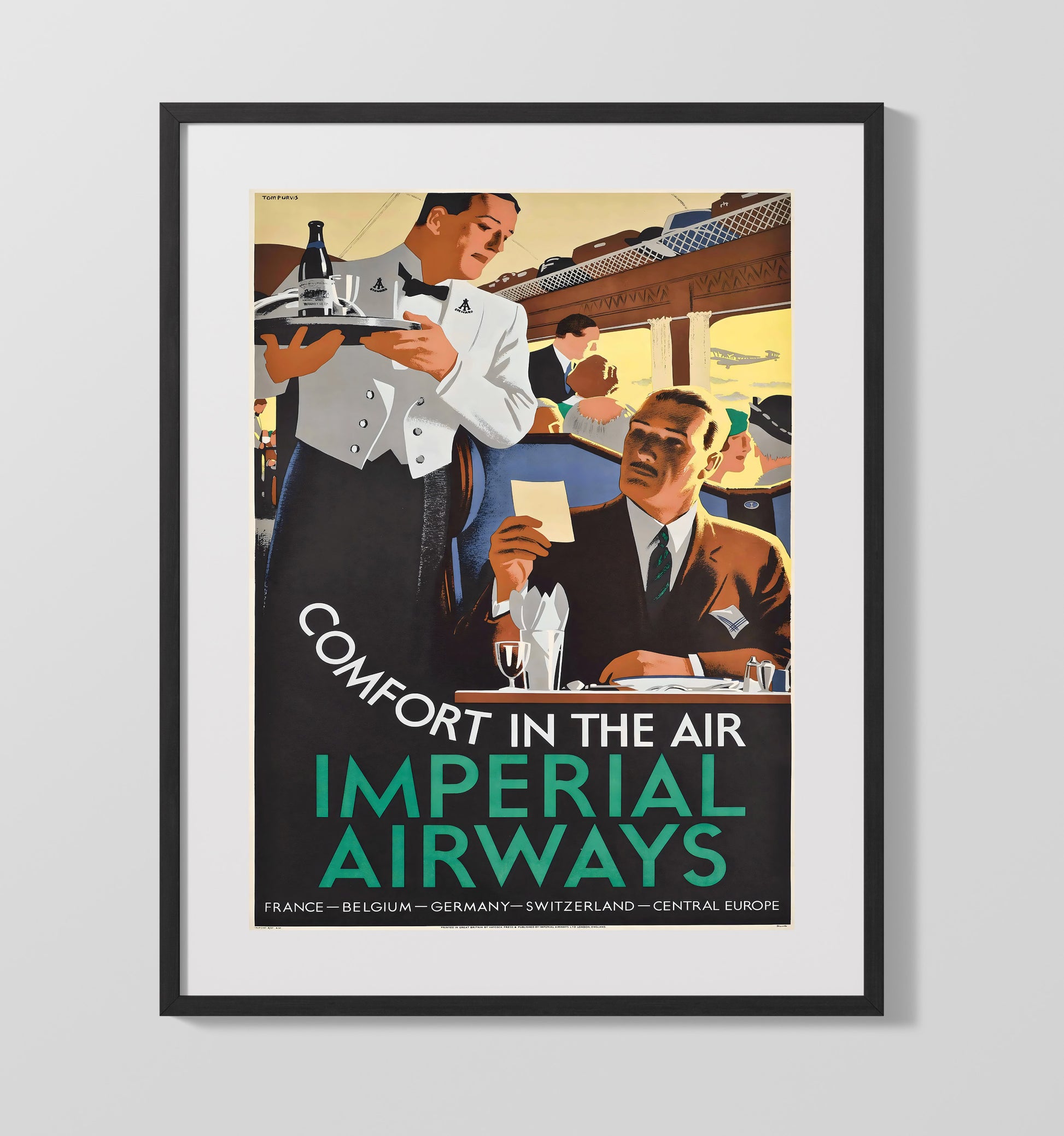 Europe Imperial Airways Dining Vintage Travel Print 16x20 Gallery Frame travel wall art print