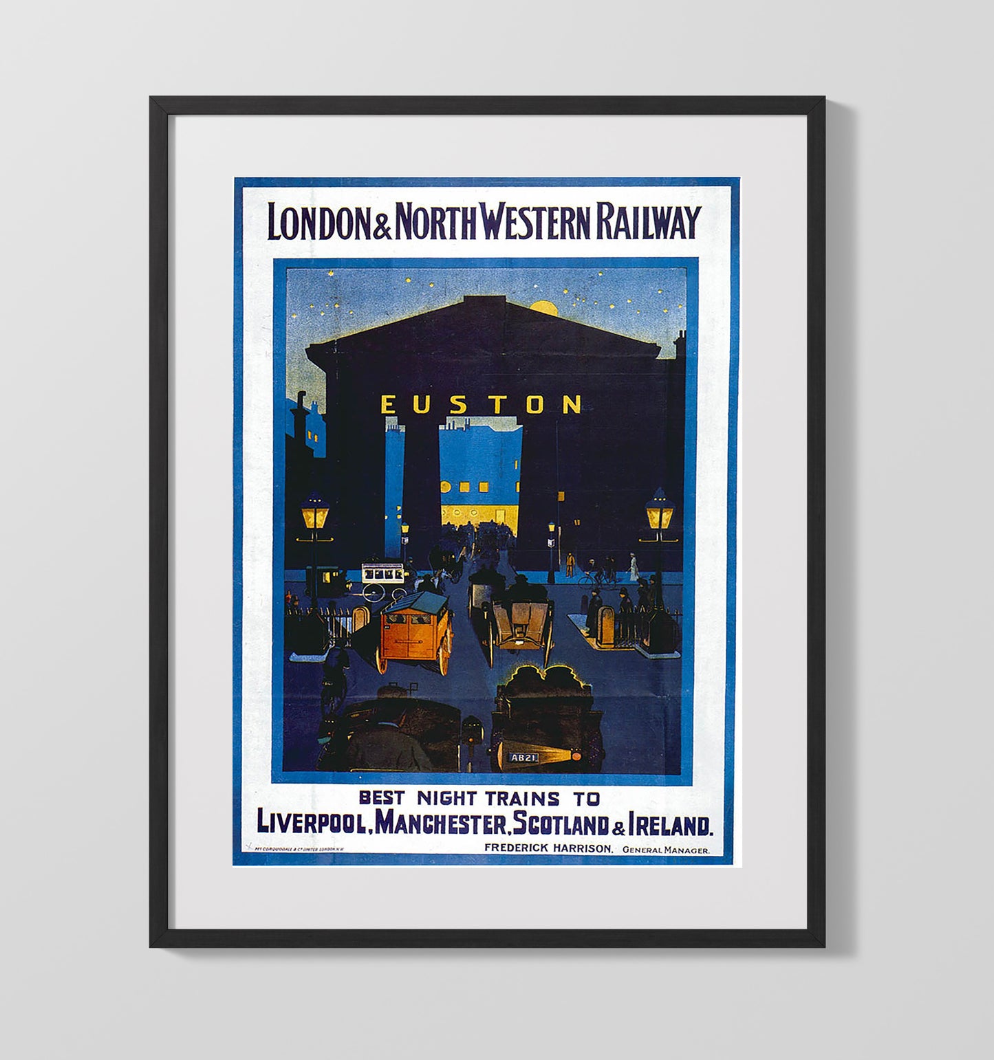 Euston London Railway Vintage Travel Print 16x20 Gallery Frame travel wall art print