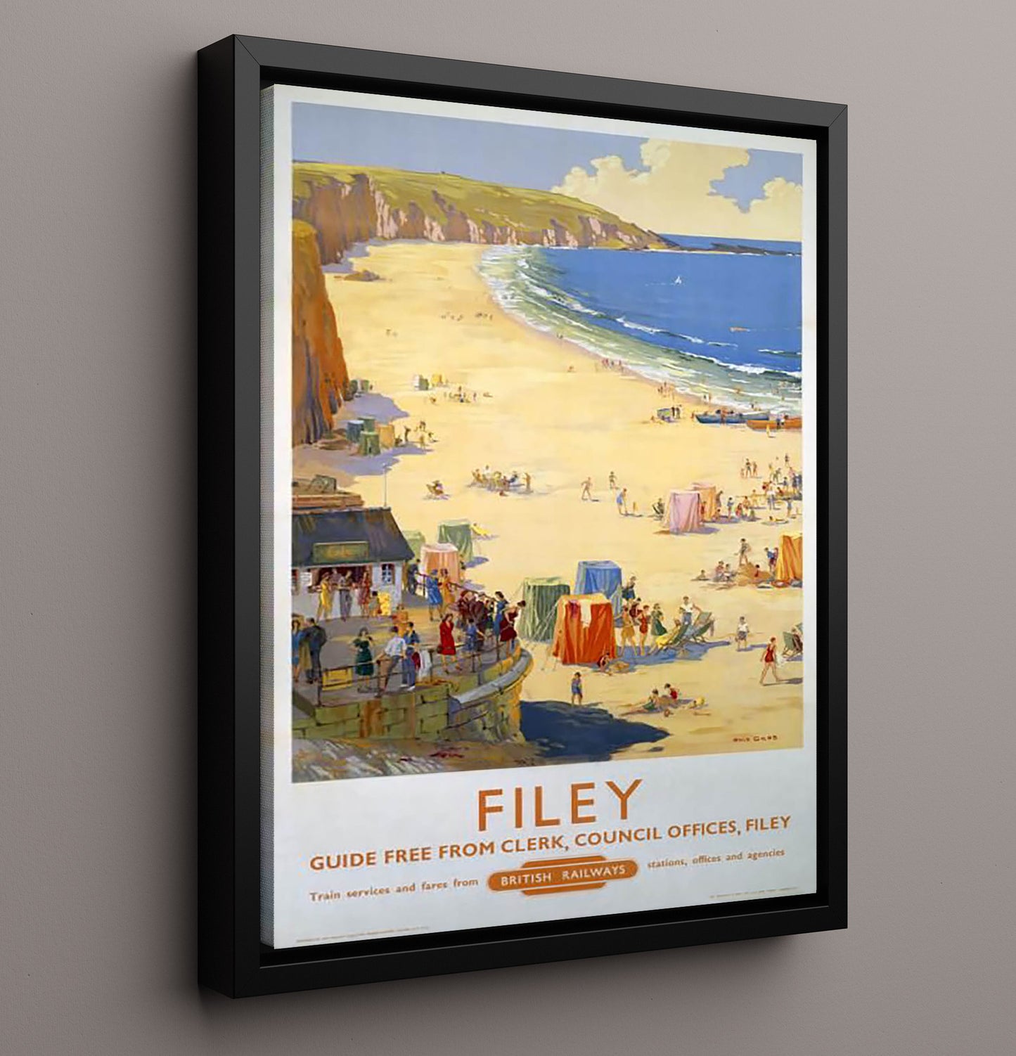 Filey British Railways Vintage Travel Print 16x20 Framed Canvas travel wall art print