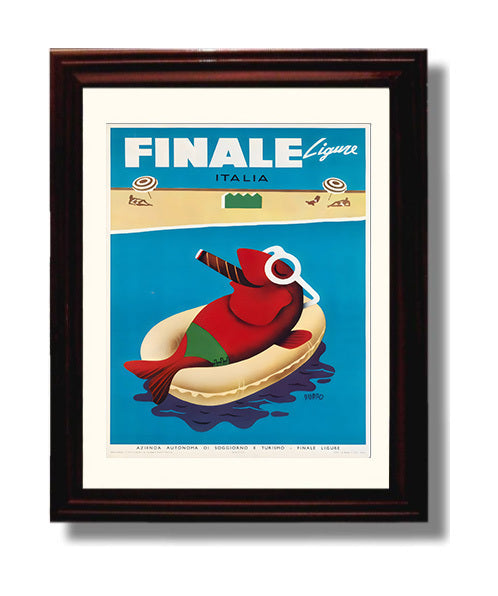 Finale Ligure Italy Vintage Travel Print 8x10 Beveled Frame travel wall art print