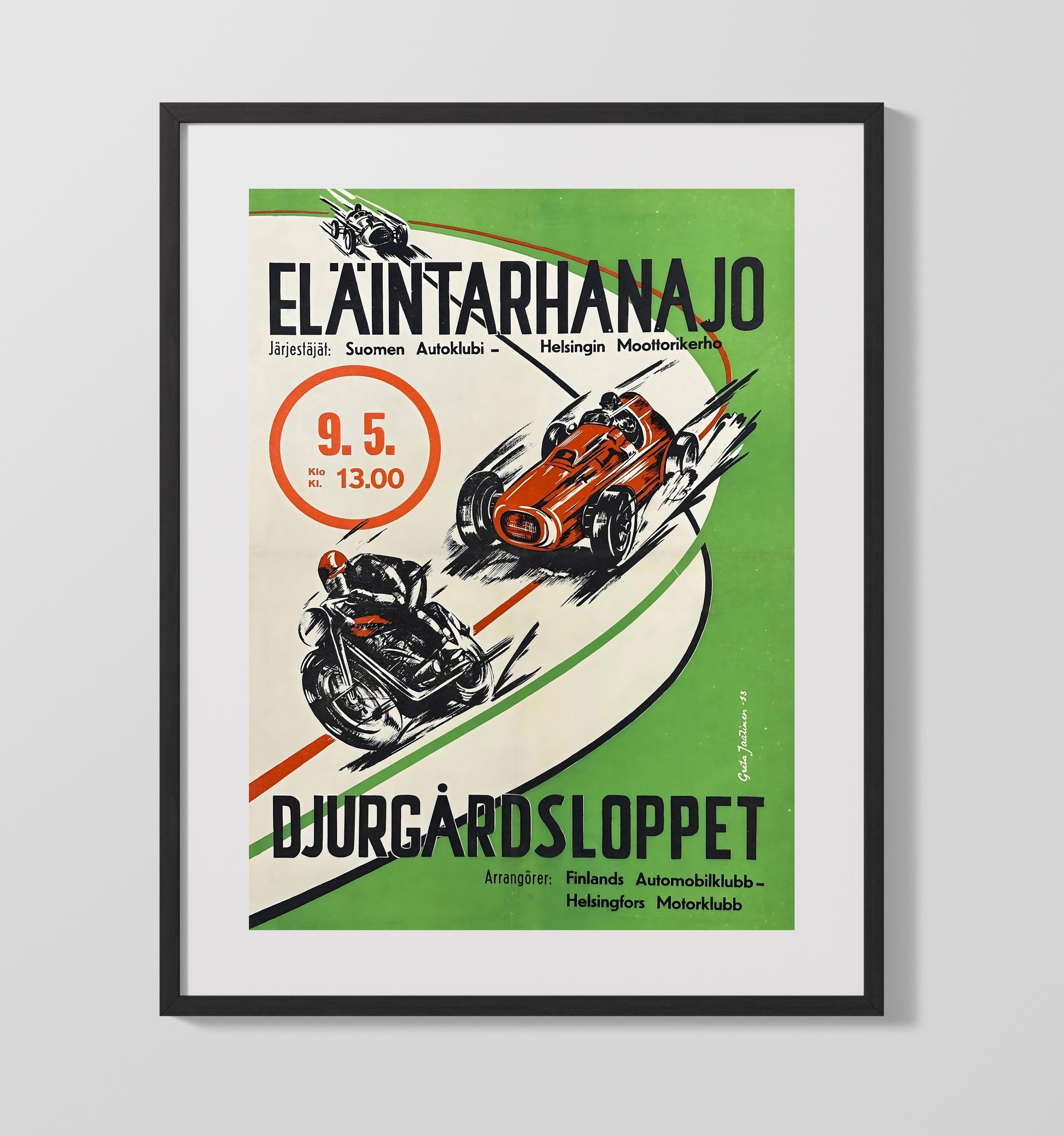 Finland Djurgardsloppet Race Vintage Travel Print 16x20 Gallery Frame travel wall art print
