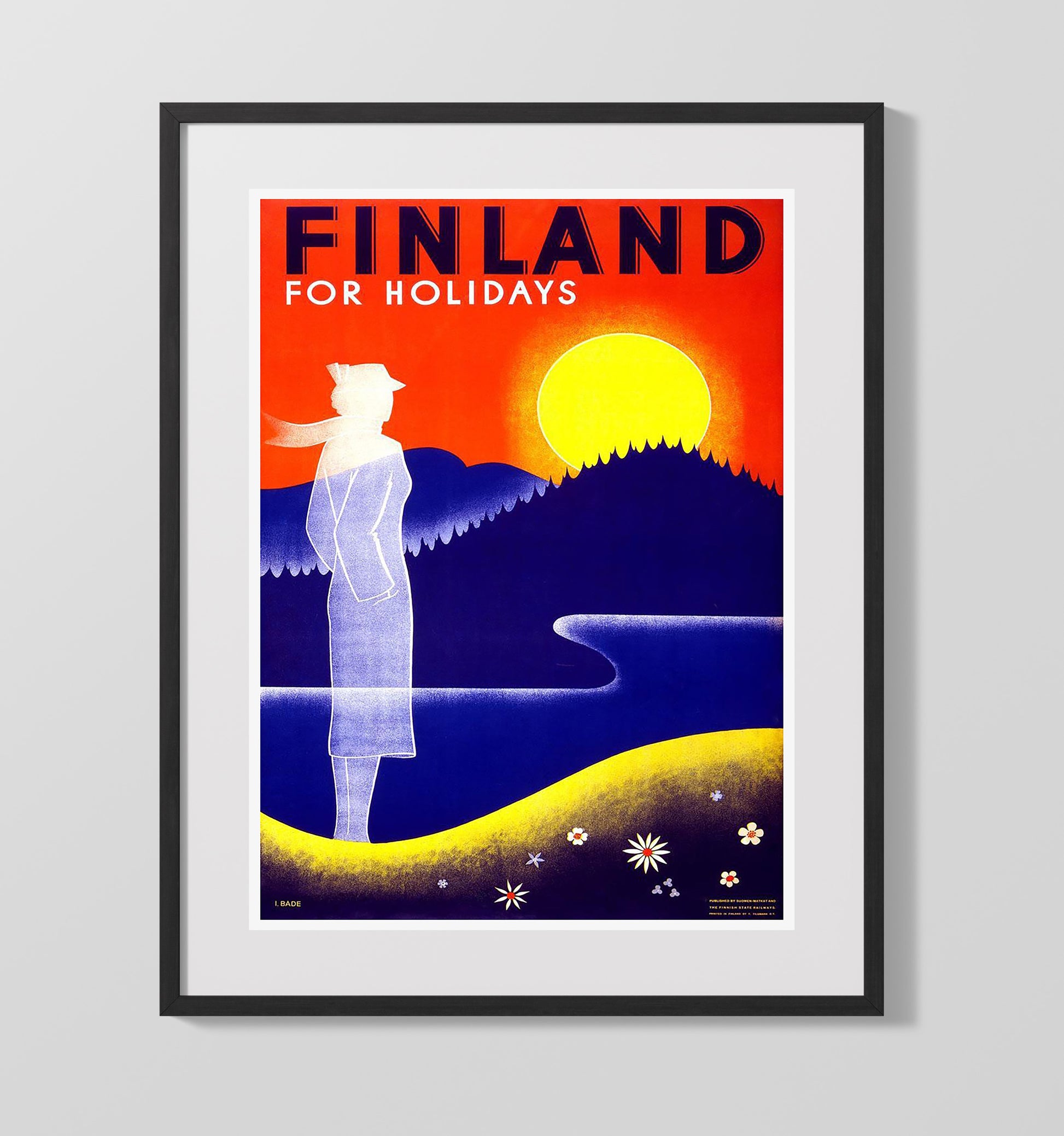 Finland Holidays Vintage Travel Print 16x20 Gallery Frame travel wall art print
