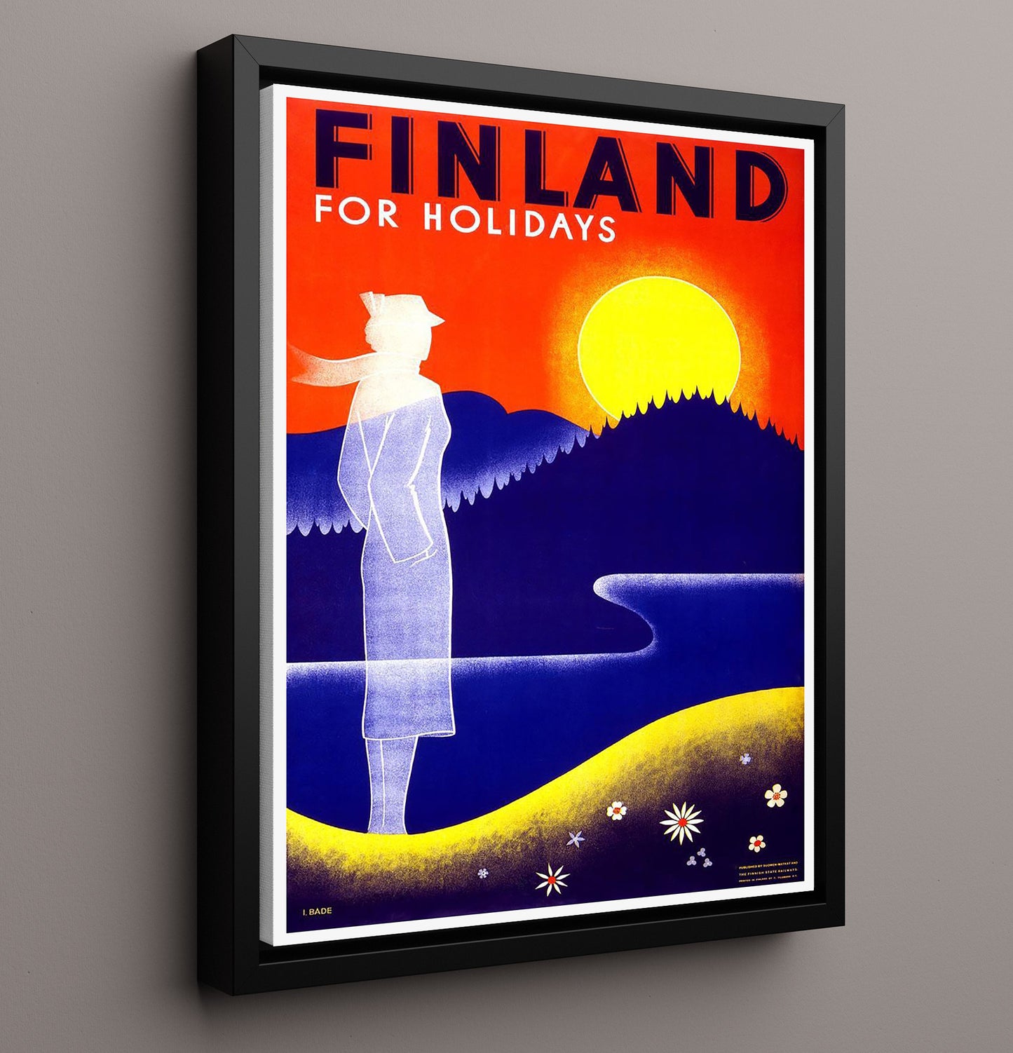 Finland Holidays Vintage Travel Print 16x20 Framed Canvas travel wall art print