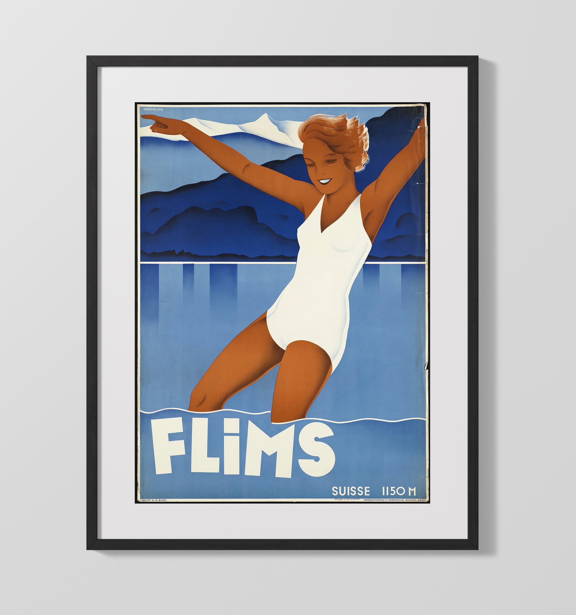 Flims Swiss Alps Vintage Travel Print 16x20 Gallery Frame travel wall art print