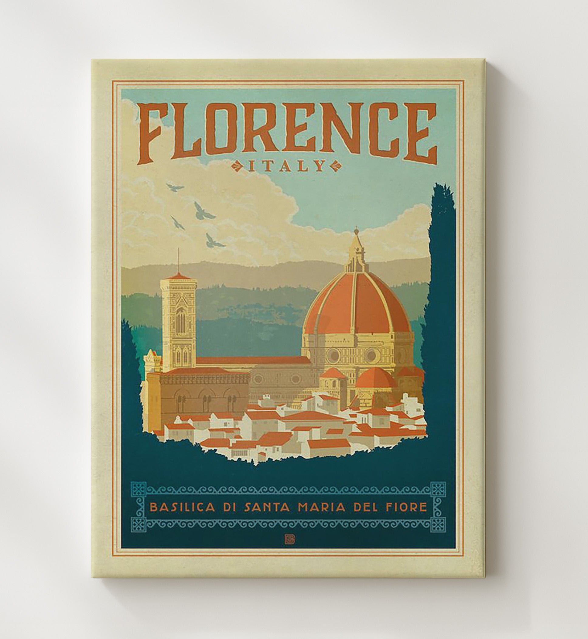 Florence Basilica di Santa Maria del Fiore Vintage Travel Print 20x24 Canvas travel wall art print