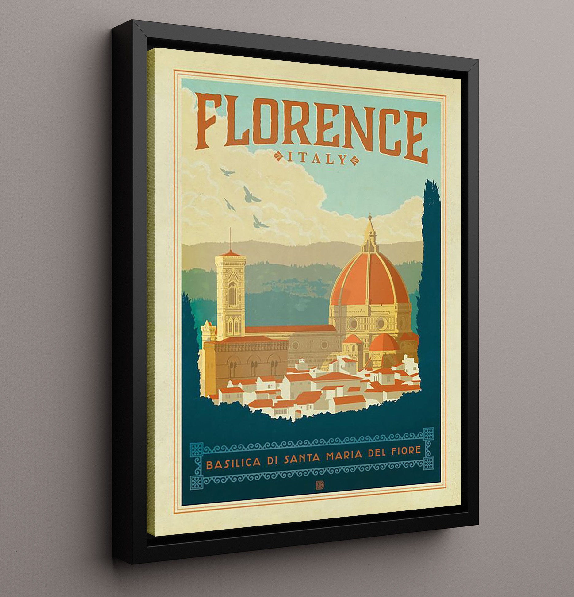 Florence Basilica di Santa Maria del Fiore Vintage Travel Print 16x20 Framed Canvas travel wall art print