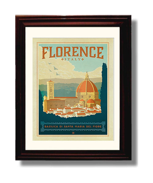 Florence Basilica di Santa Maria del Fiore Vintage Travel Print 8x10 Beveled Frame travel wall art print