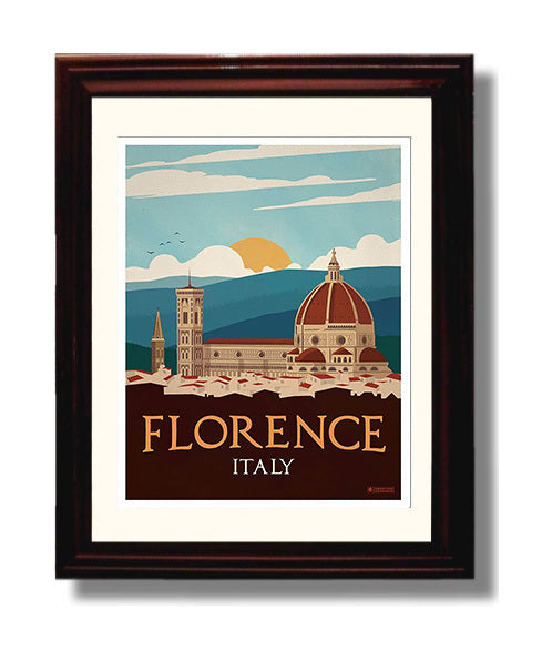 Florence Italy Vintage Travel Print 8x10 Beveled Frame travel wall art print