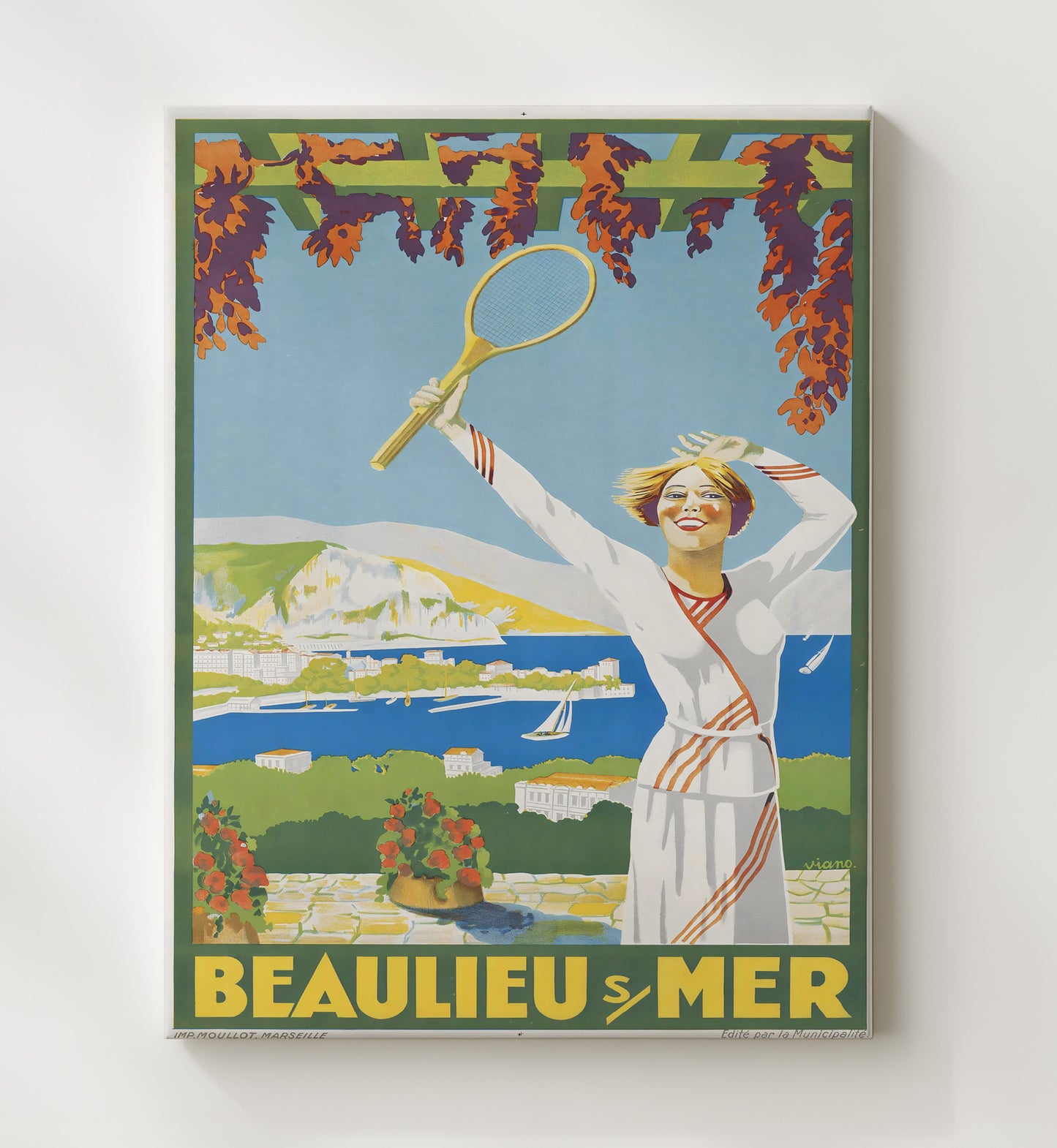 France Beaulieu sur Mer Vintage Travel Print 20x24 Canvas travel wall art print
