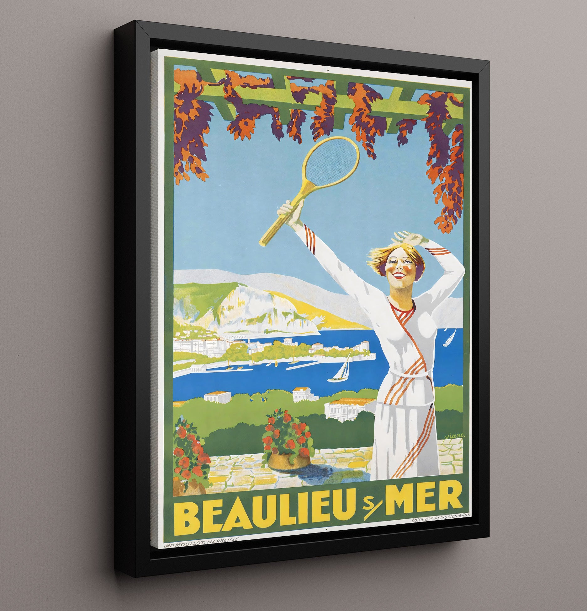 France Beaulieu sur Mer Vintage Travel Print 16x20 Framed Canvas travel wall art print