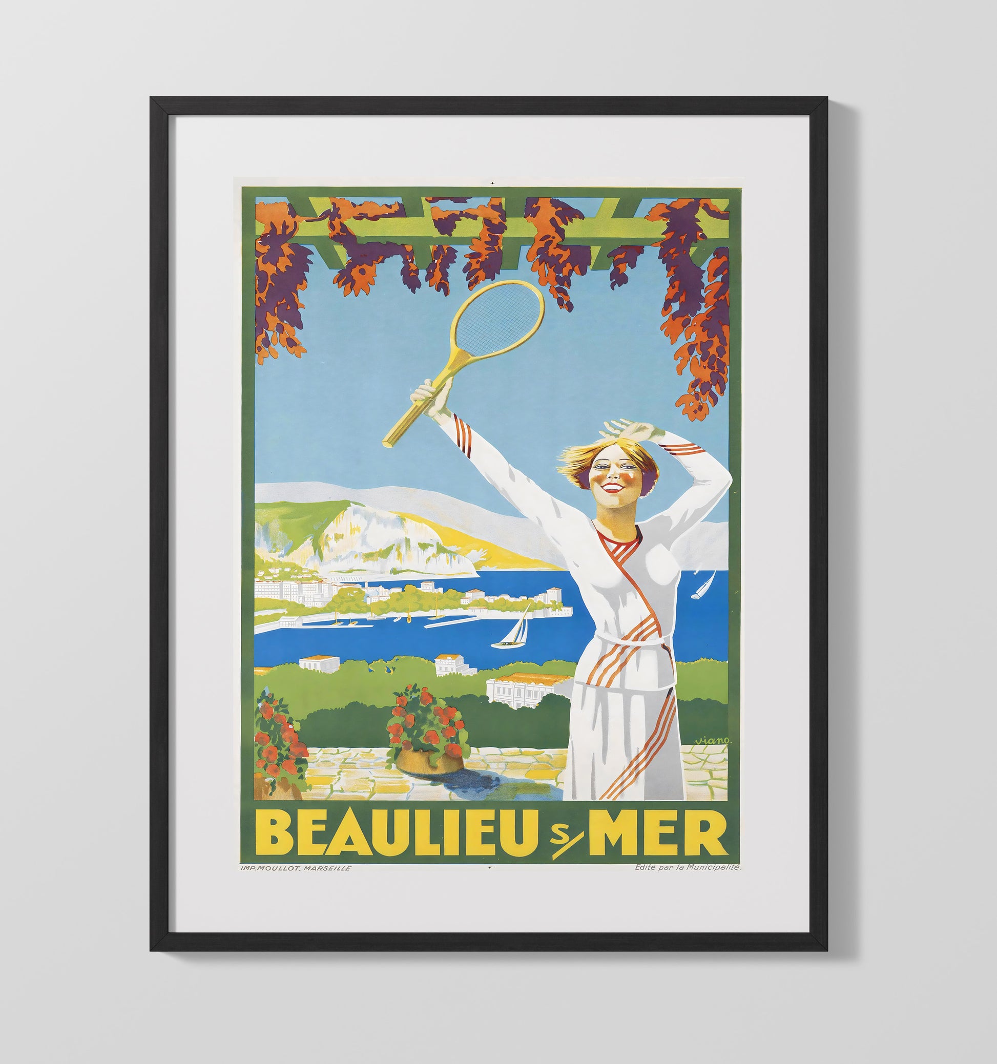 France Beaulieu sur Mer Vintage Travel Print 16x20 Gallery Frame travel wall art print