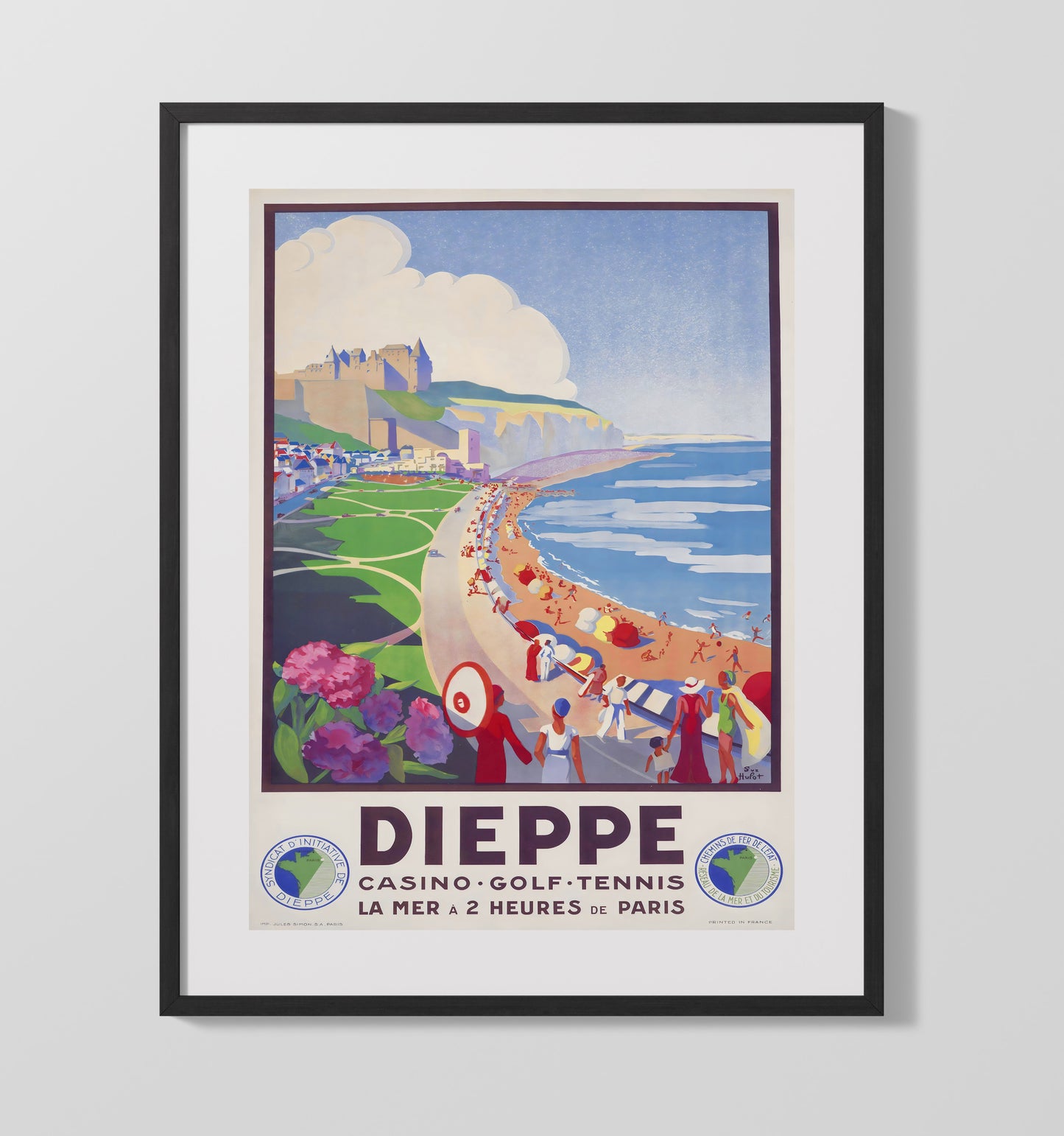 France Dieppe Vintage Travel Print 16x20 Gallery Frame travel wall art print