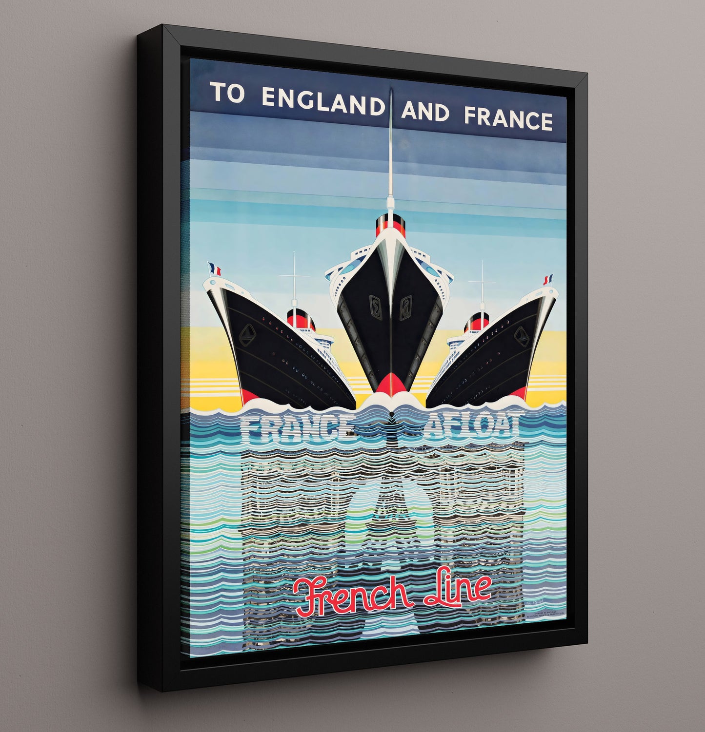 France FrenchLine Vintage Travel Print 16x20 Framed Canvas travel wall art print