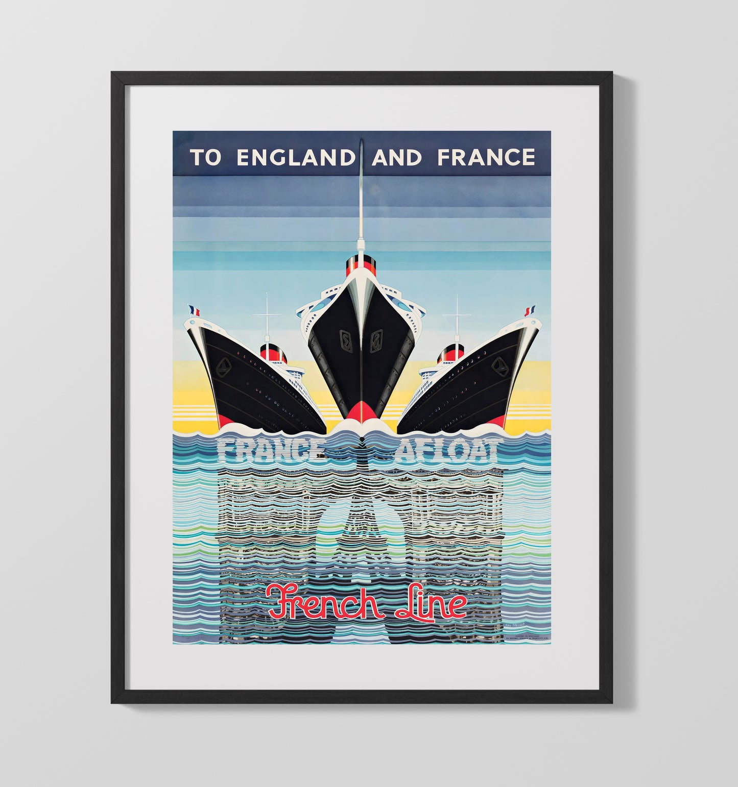 France FrenchLine Vintage Travel Print 16x20 Gallery Frame travel wall art print