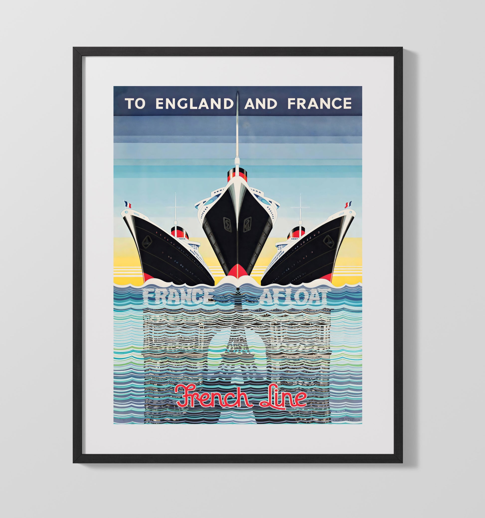 France FrenchLine Vintage Travel Print 16x20 Gallery Frame travel wall art print