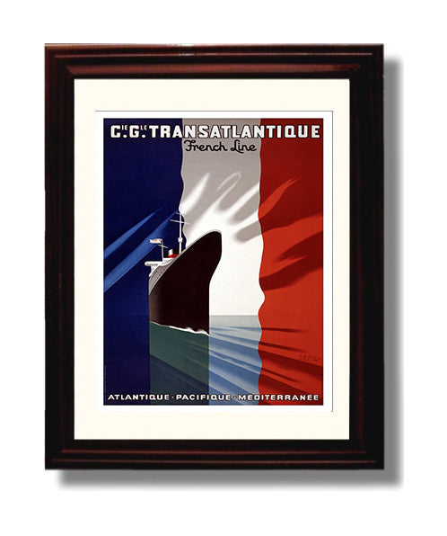 France French Line Flagship Vintage Travel Print 8x10 Beveled Frame travel wall art print