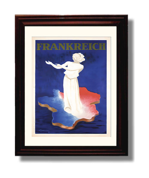 France Marianne Map Vintage Travel Print 8x10 Beveled Frame travel wall art print