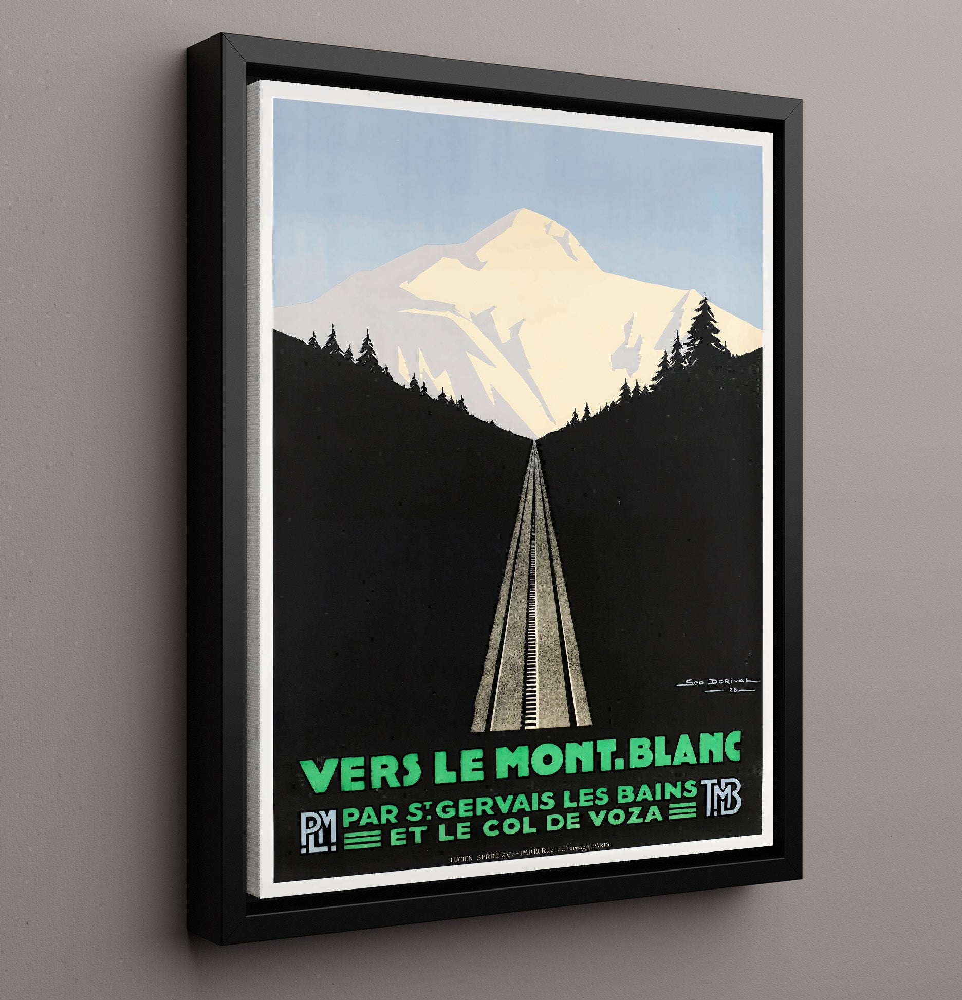 France Mont Blanc Railway Vintage Travel Print 16x20 Framed Canvas travel wall art print