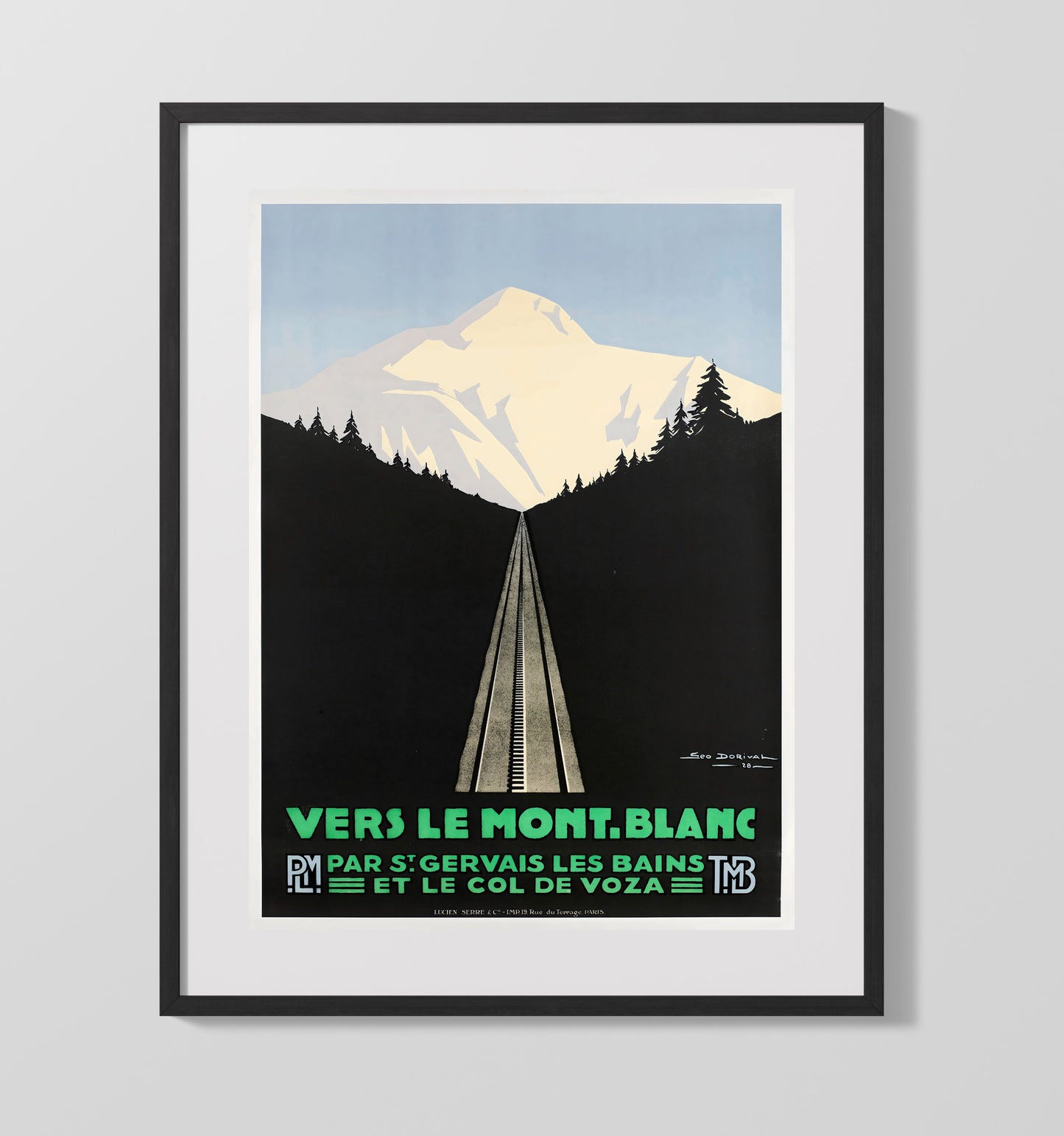 France Mont Blanc Railway Vintage Travel Print 16x20 Gallery Frame travel wall art print