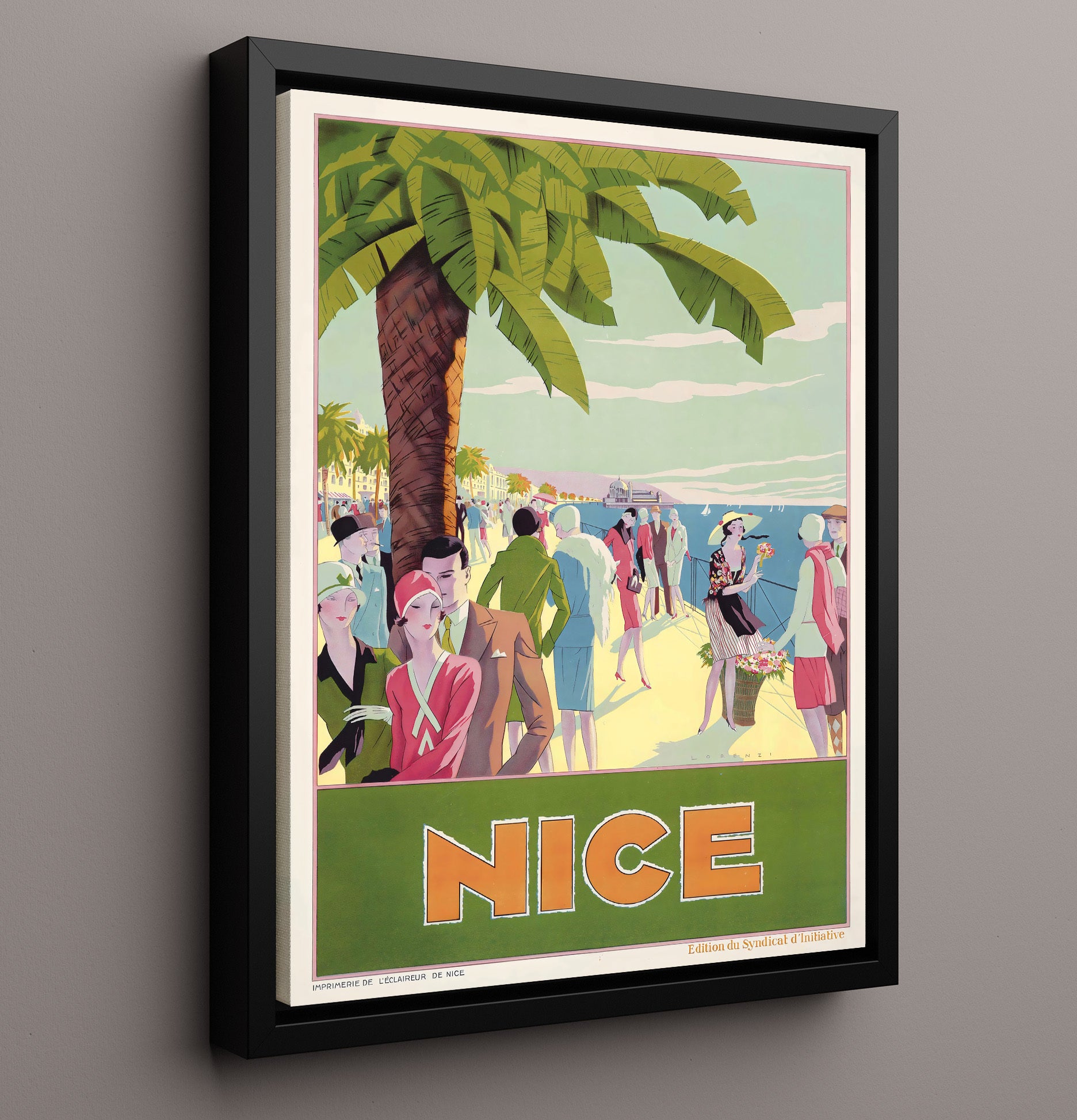 France Nice Vintage Travel Print 16x20 Framed Canvas travel wall art print