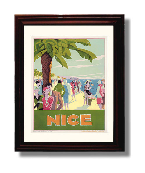 France Nice Vintage Travel Print 8x10 Beveled Frame travel wall art print