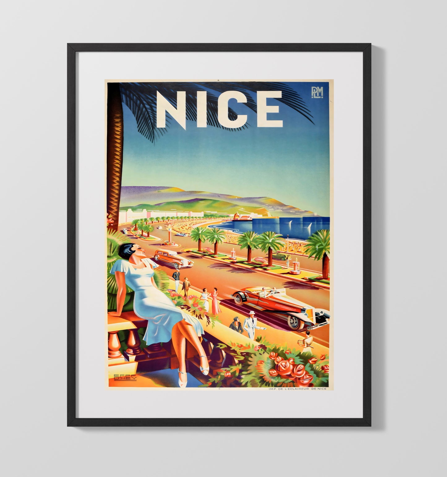 France Nice Riviera Vintage Travel Print 16x20 Gallery Frame travel wall art print