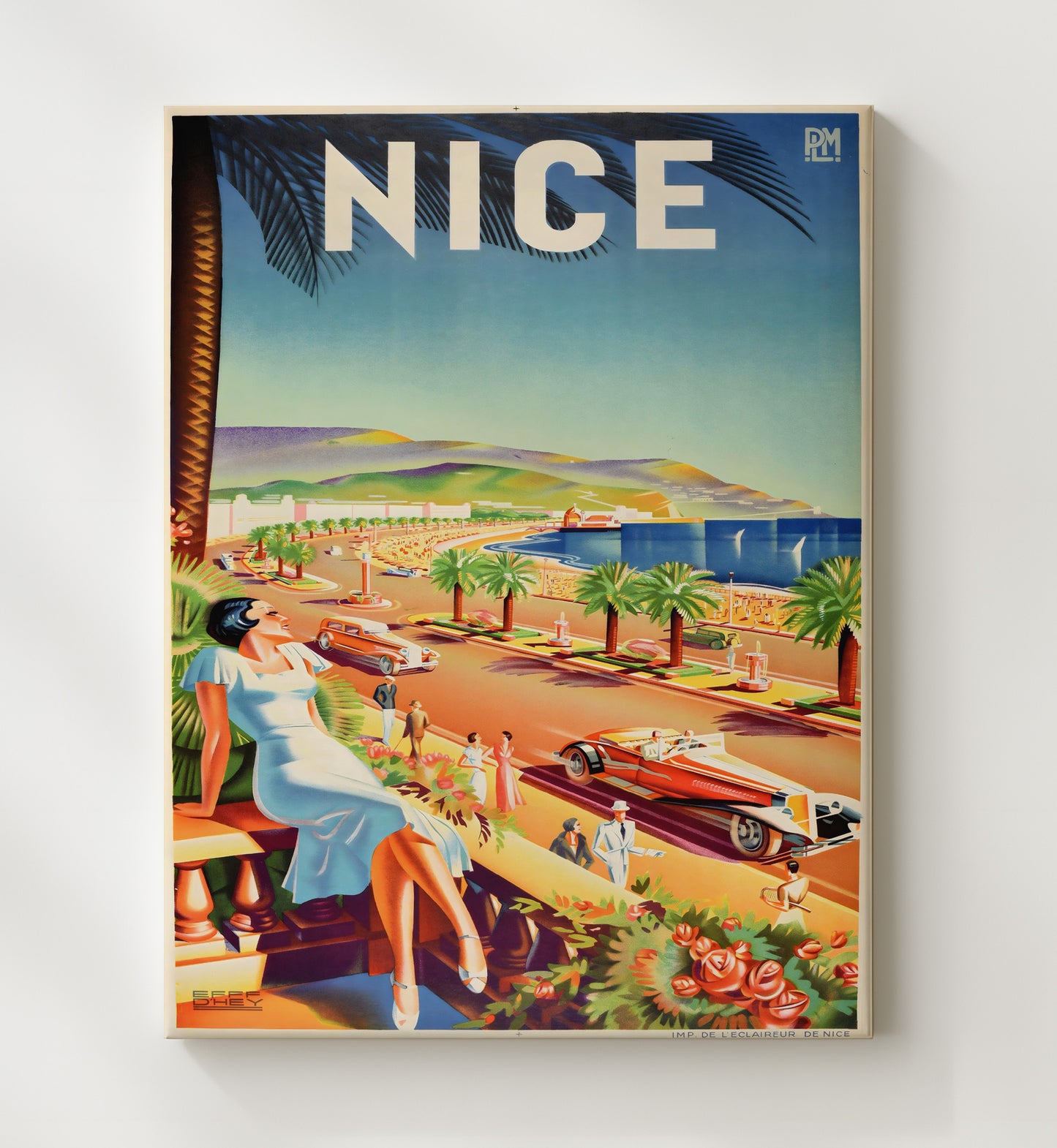 France Nice Riviera Vintage Travel Print 20x24 Canvas travel wall art print