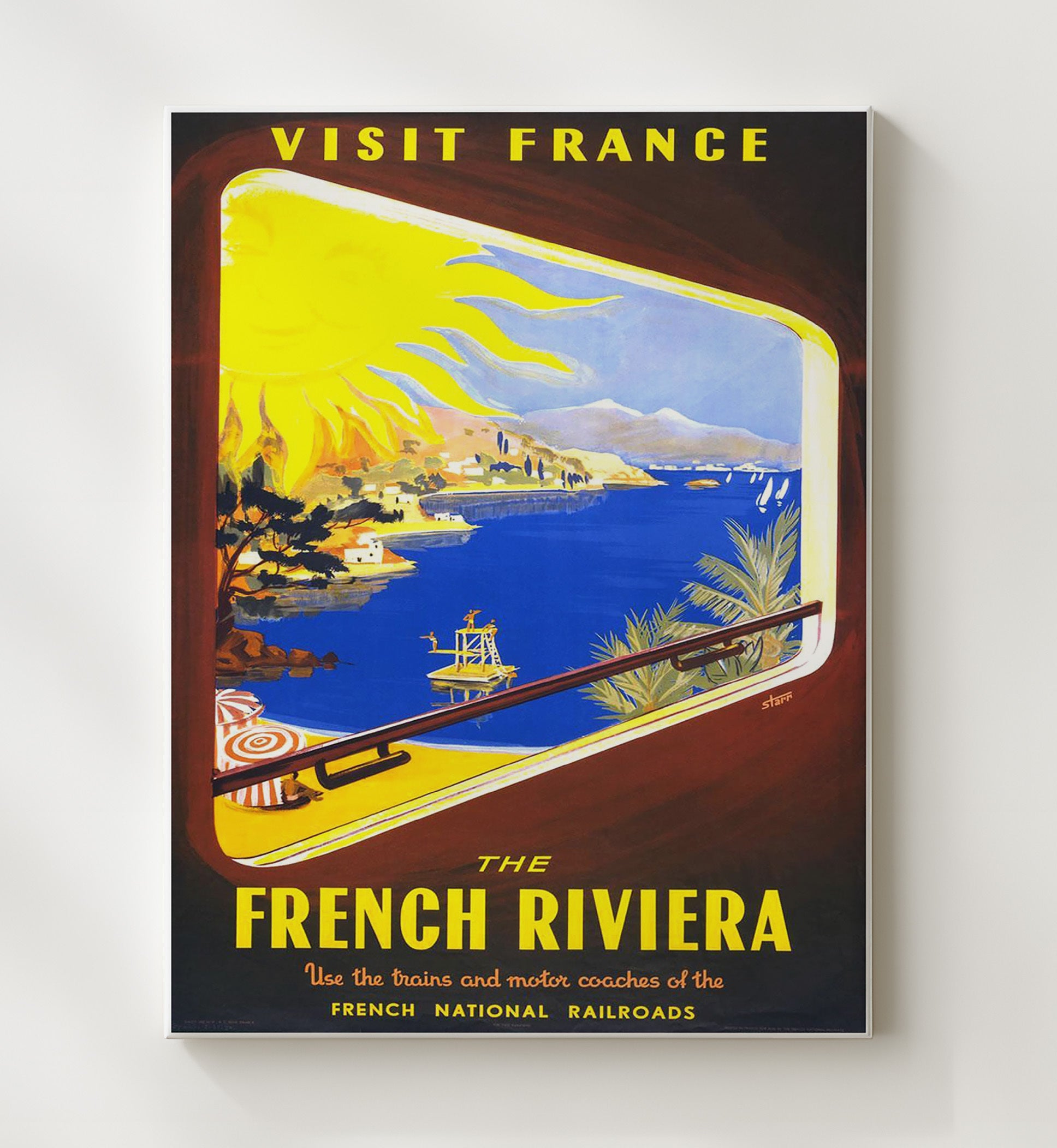 France Riviera Vintage Travel Print 20x24 Canvas travel wall art print