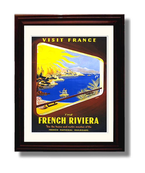 France Riviera Vintage Travel Print 8x10 Beveled Frame travel wall art print
