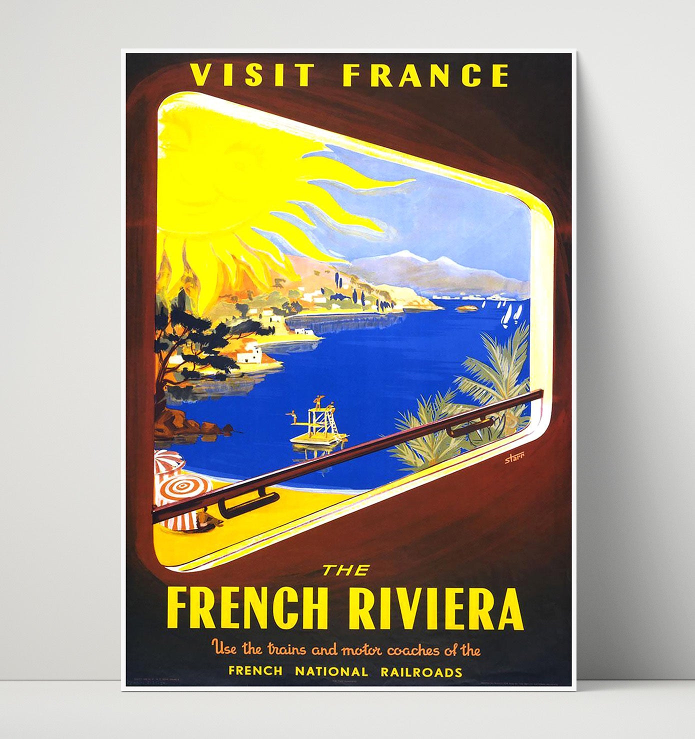 France Riviera Vintage Travel Print 16x20 Unframed Print travel wall art print