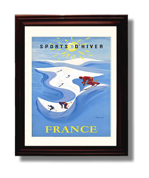 France Winter Sports Vintage Travel Print 8x10 Beveled Frame travel wall art print