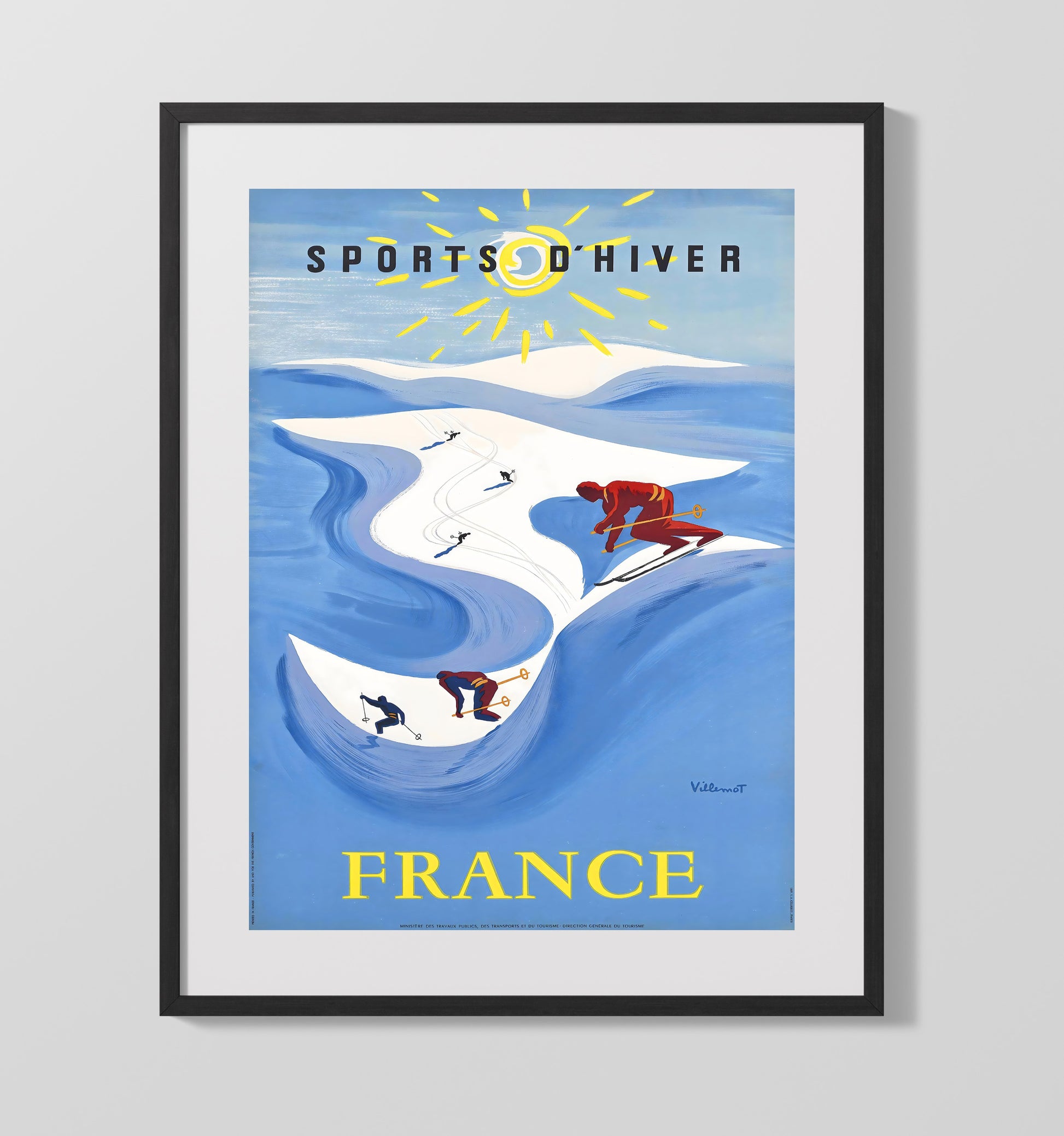 France Winter Sports Vintage Travel Print 16x20 Gallery Frame travel wall art print