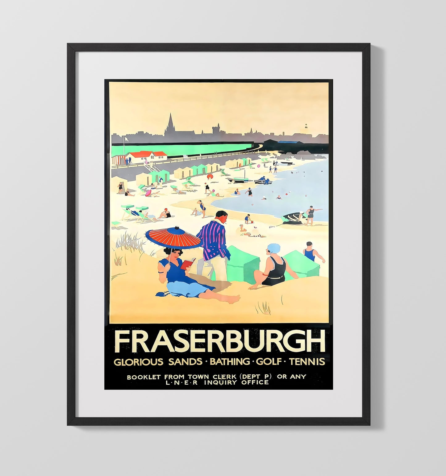 Fraserburgh Seaside Holiday Vintage Travel Print 16x20 Gallery Frame travel wall art print