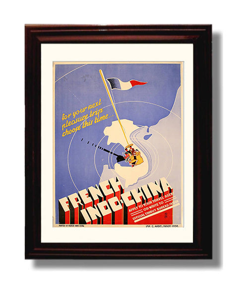 French Indochina Travel Bureau Vintage Travel Print 8x10 Beveled Frame travel wall art print