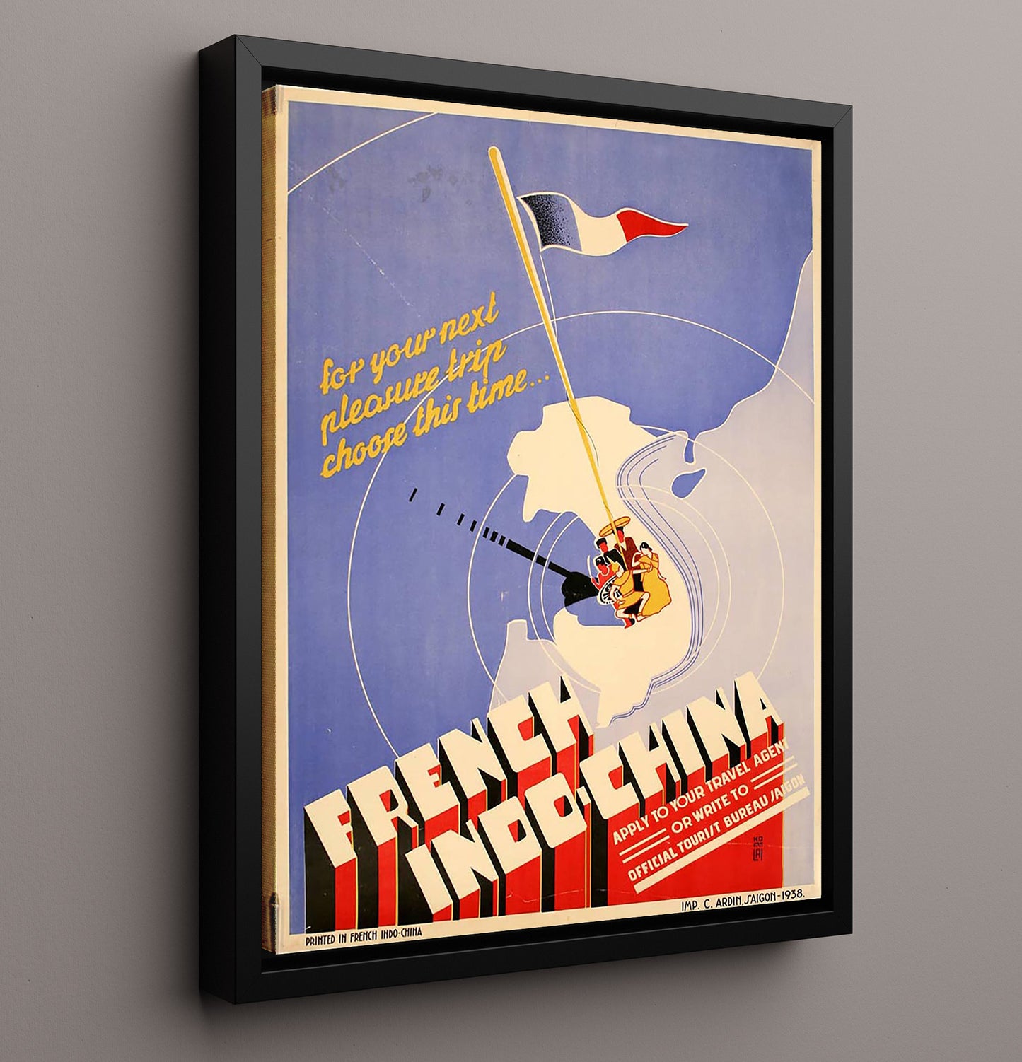 French Indochina Travel Bureau Vintage Travel Print 16x20 Framed Canvas travel wall art print