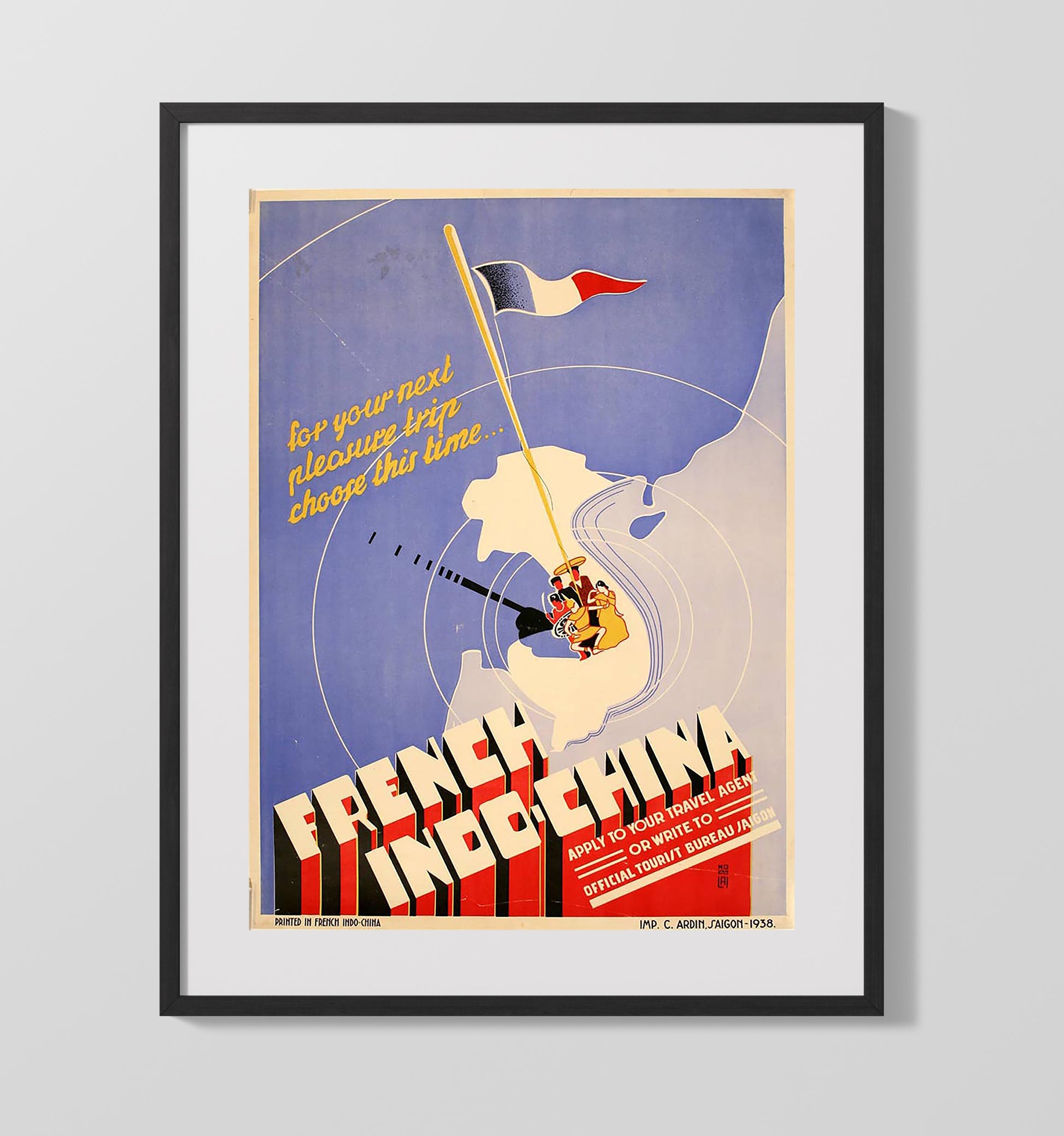 French Indochina Travel Bureau Vintage Travel Print 16x20 Gallery Frame travel wall art print