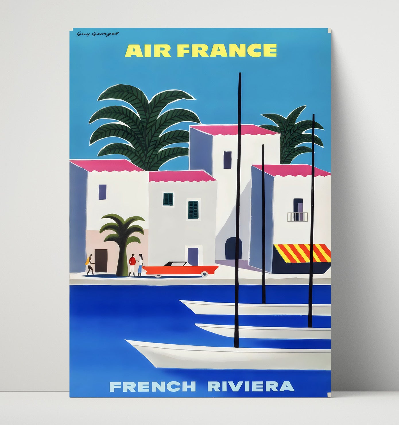 French Riviera Air France Vintage Travel Print 16x20 Unframed Print travel wall art print