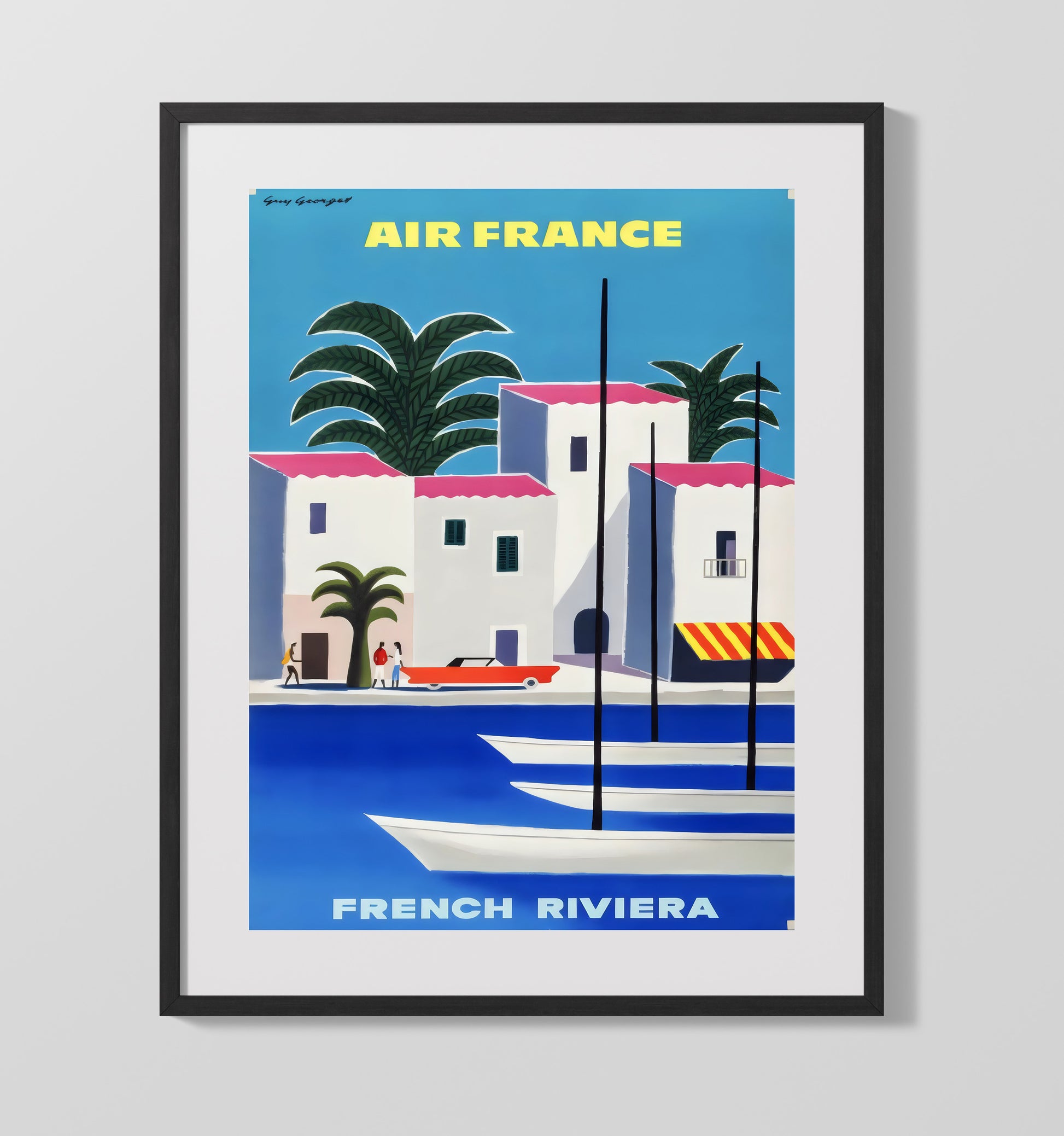 French Riviera Air France Vintage Travel Print 16x20 Gallery Frame travel wall art print