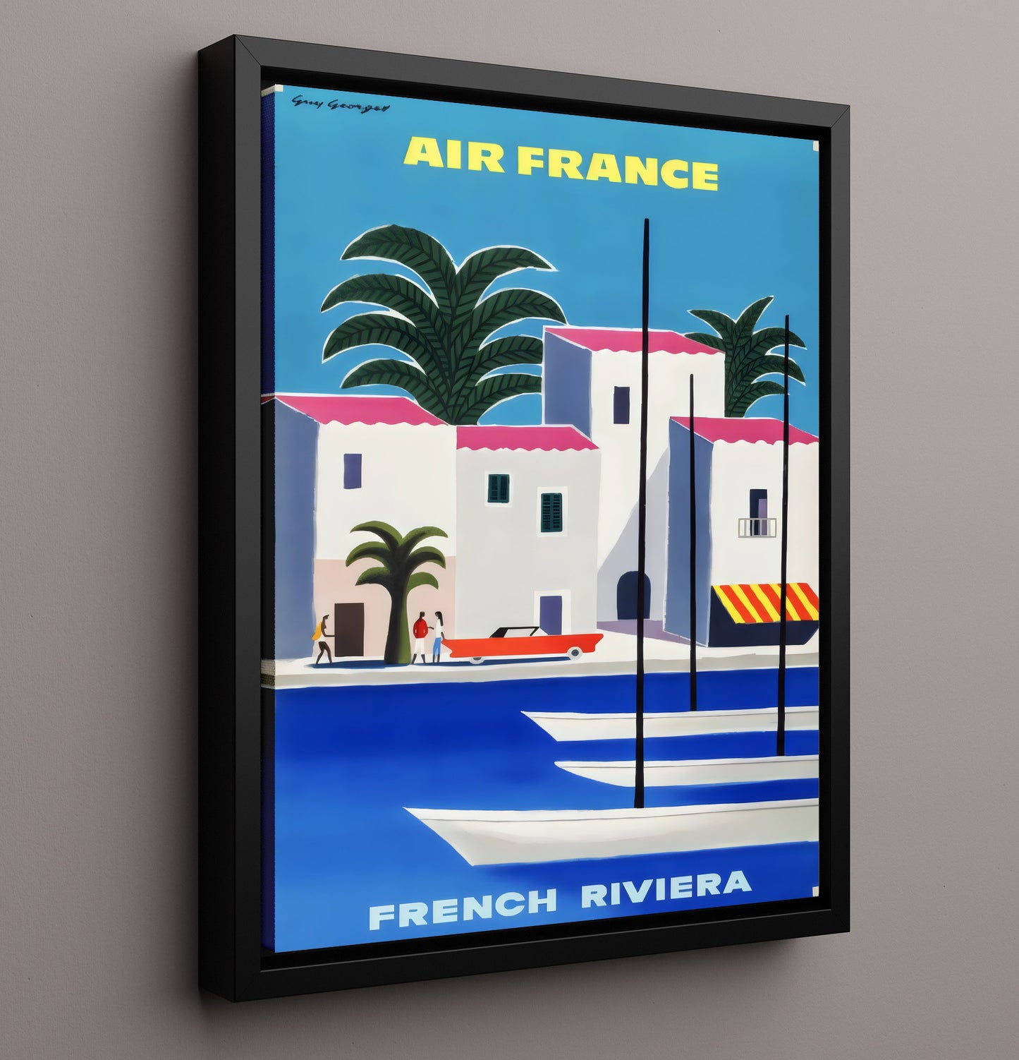 French Riviera Air France Vintage Travel Print 16x20 Framed Canvas travel wall art print