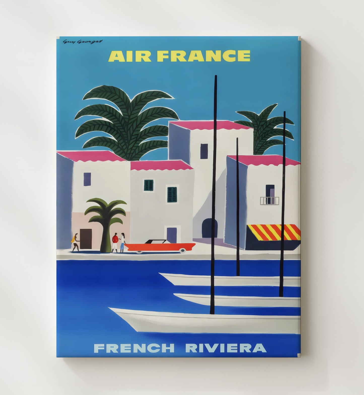 French Riviera Air France Vintage Travel Print 20x24 Canvas travel wall art print