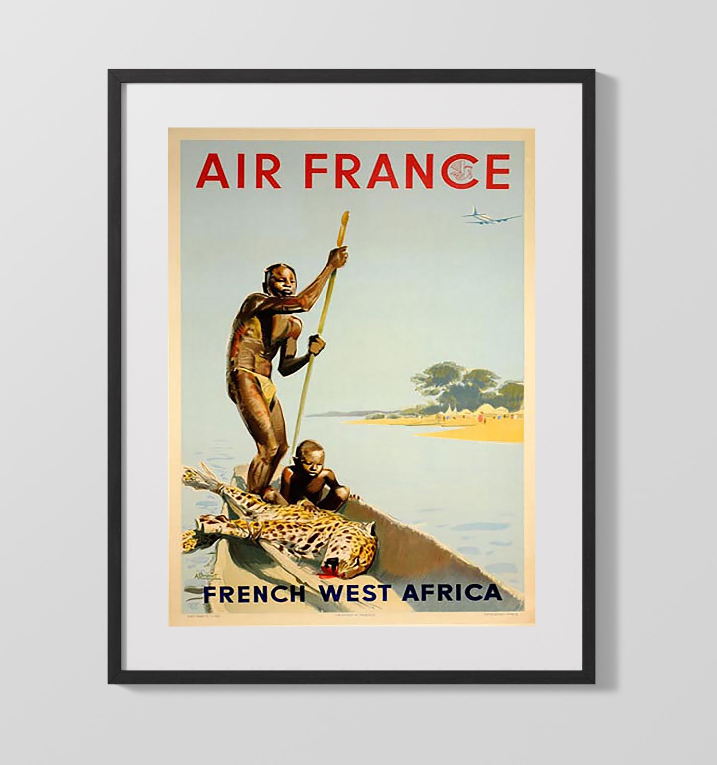 French West Africa Air France Vintage Travel Print 16x20 Gallery Frame travel wall art print