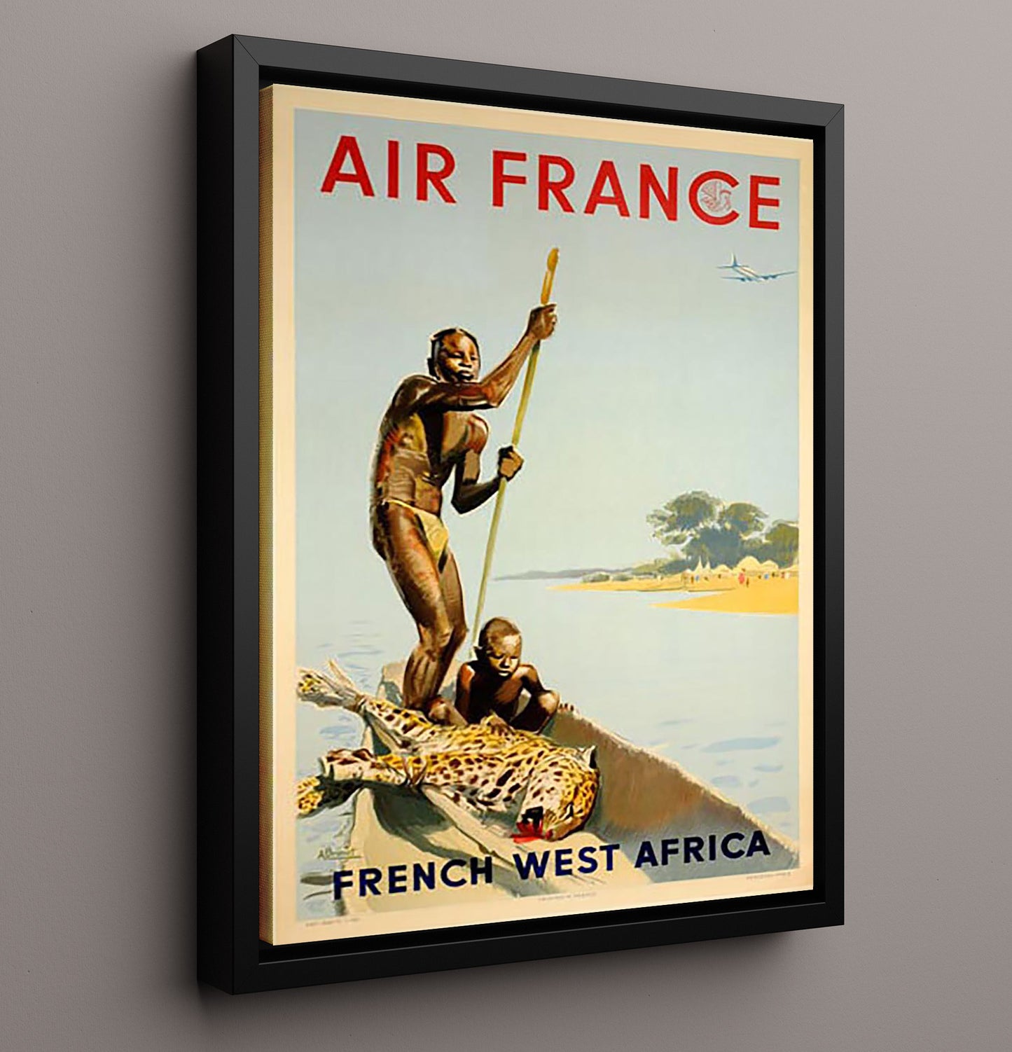 French West Africa Air France Vintage Travel Print 16x20 Framed Canvas travel wall art print