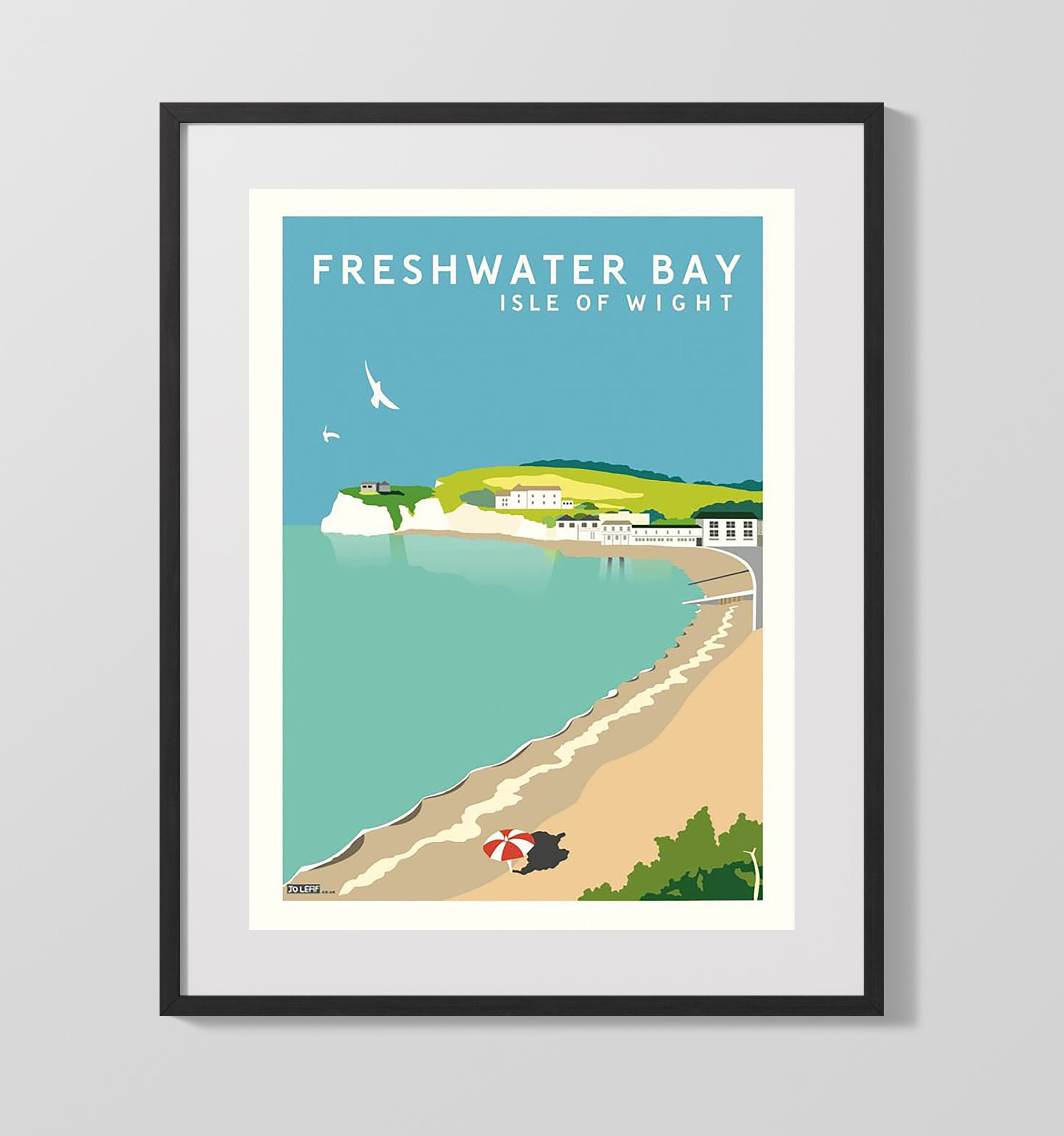 Freshwater Bay Isle of Wight Vintage Travel Print 16x20 Gallery Frame travel wall art print