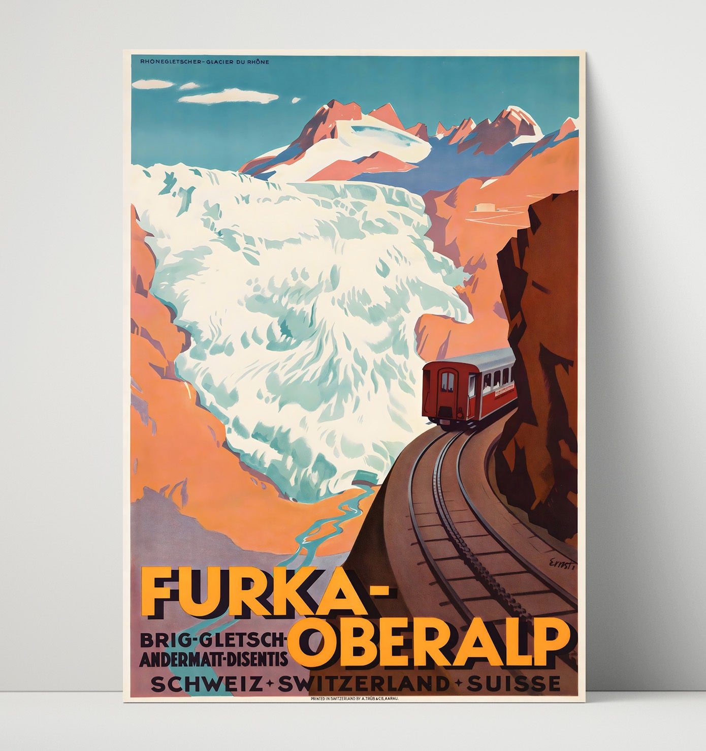 Furka Oberalp Swiss Railway Vintage Travel Print 16x20 Unframed Print travel wall art print