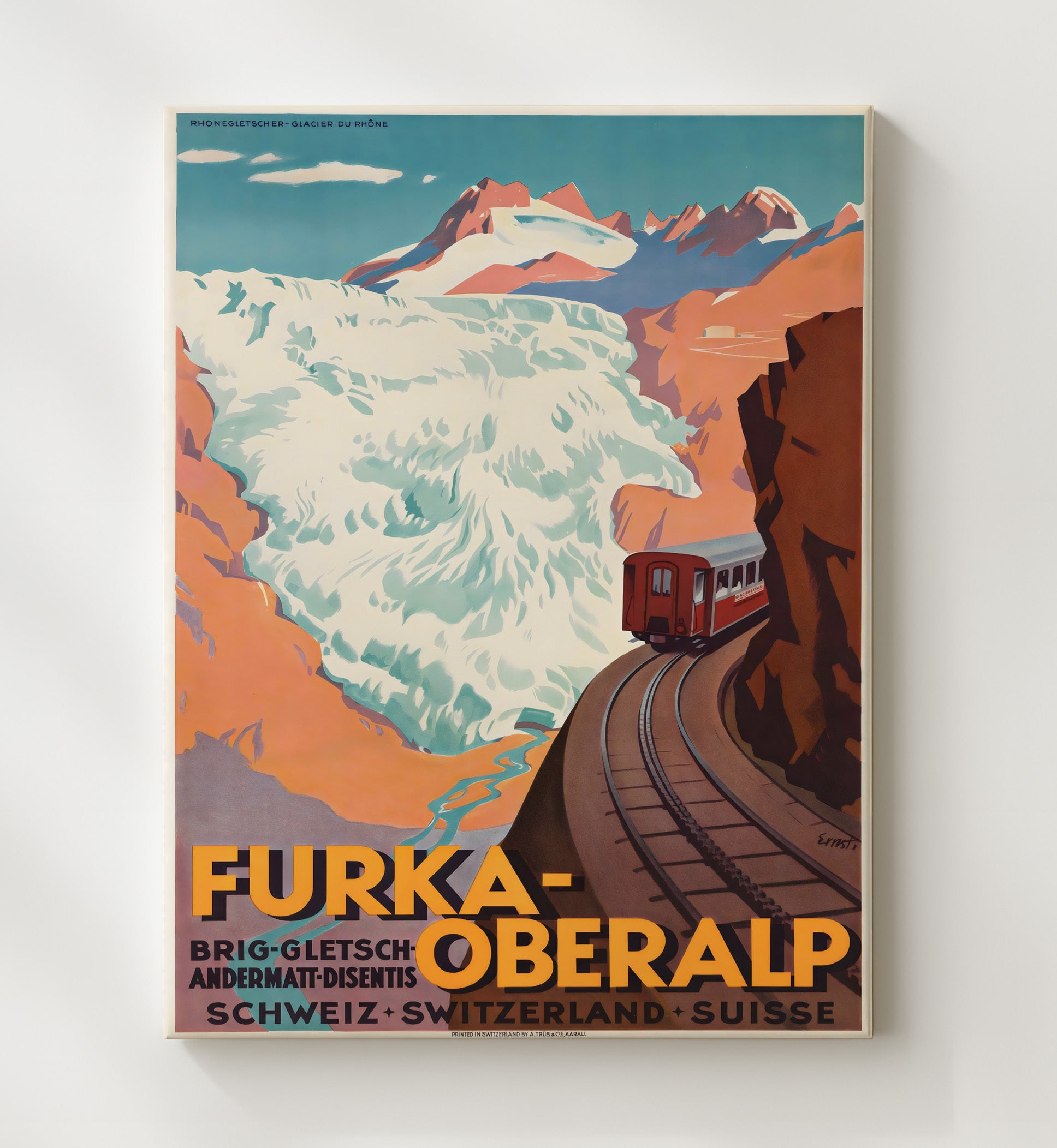 Furka Oberalp Swiss Railway Vintage Travel Print 20x24 Canvas travel wall art print