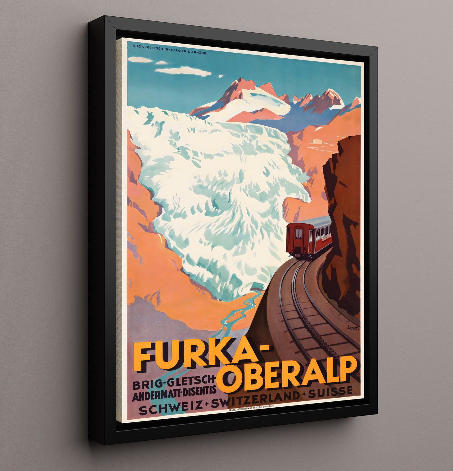 Furka Oberalp Swiss Railway Vintage Travel Print 16x20 Framed Canvas travel wall art print