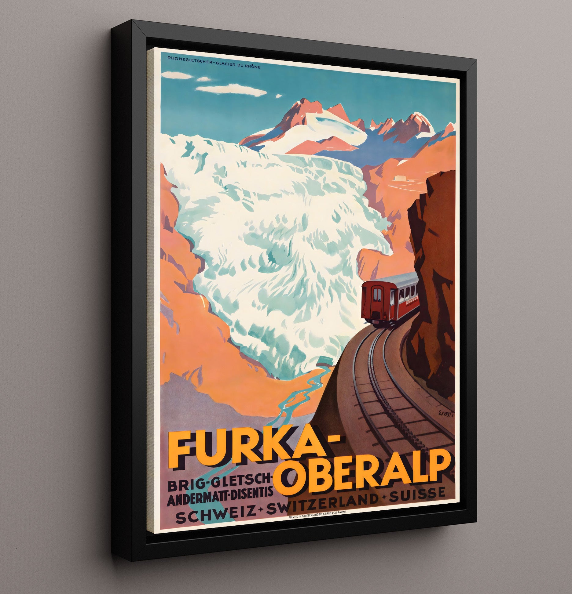 Furka Oberalp Swiss Railway Vintage Travel Print 16x20 Framed Canvas travel wall art print