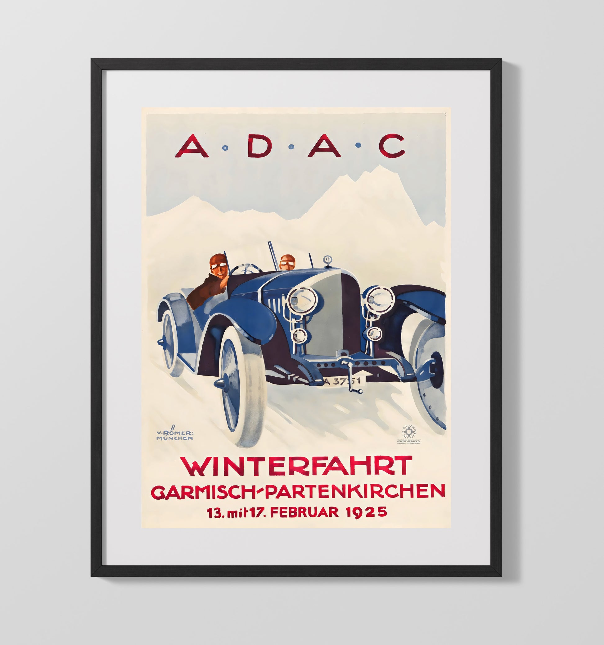 Garmisch Partenkirchen Winterfahrt Vintage Travel Print 16x20 Gallery Frame travel wall art print