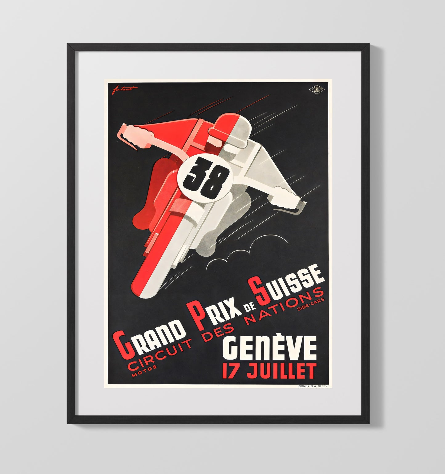 Geneva Swiss Grand Prix Vintage Travel Print 16x20 Gallery Frame travel wall art print
